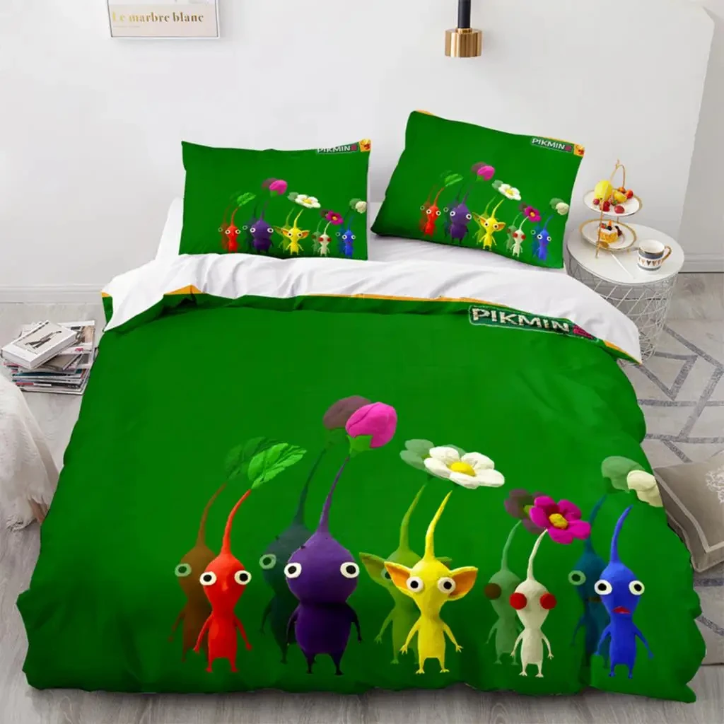 Cartoon Game Pikmin Bedding Set Boys Girls Twin Queen Size Duvet Cover Pillowcase Bed Kids Adult Fashion Home Textileextile 6