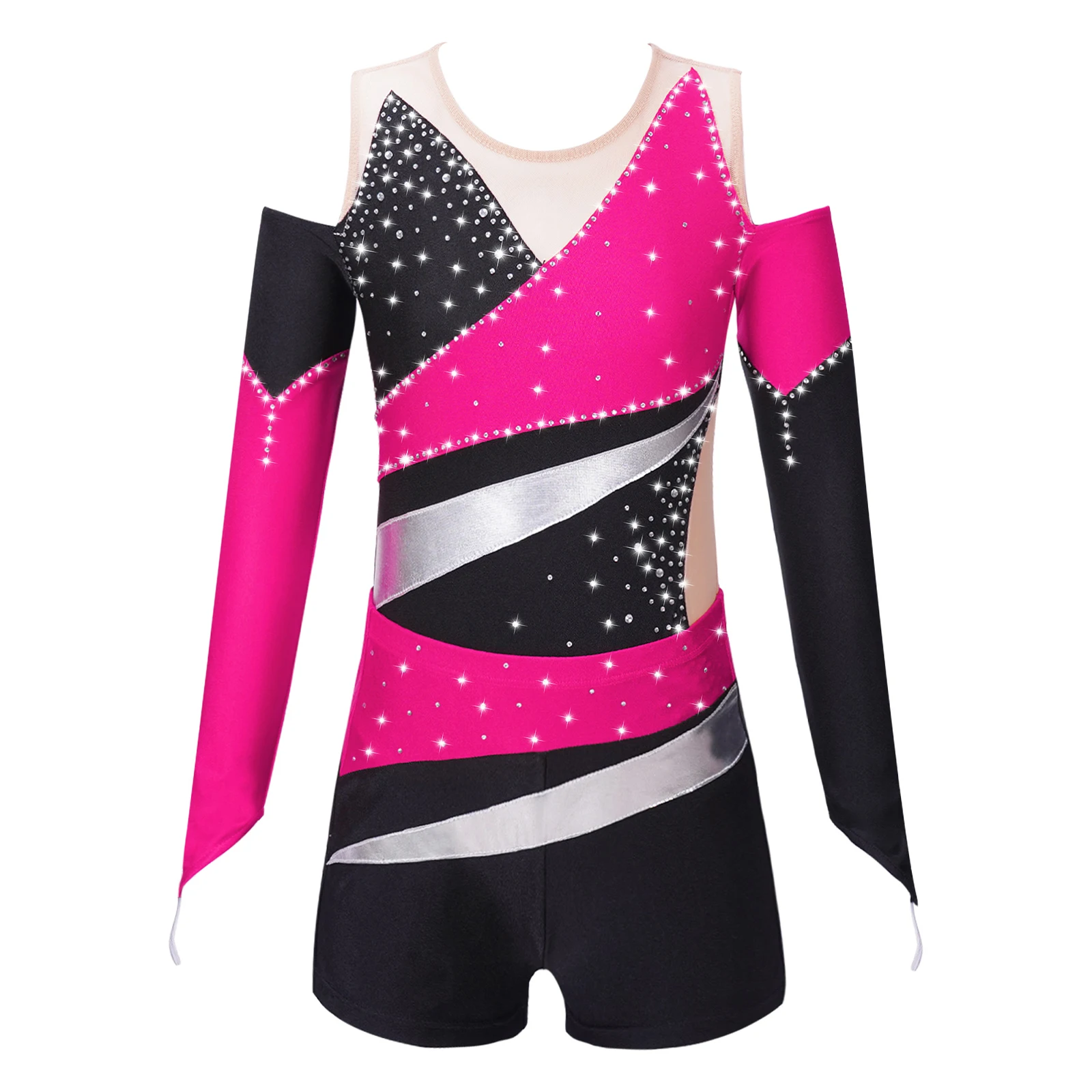 Kids Girls Ballet Dance Sets Sports Gymnastics Workout Dancewear Rhinestone Leotards with Shorts Figure Skating Dance Costume ballet leotard,dance leotard,girls dance costumes