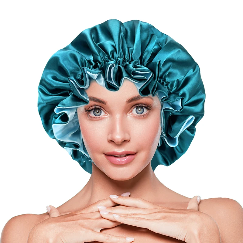 Nouveau solide femmes Satin Bonnet mode tache soyeux grand Bonnet pour dame sommeil Cap bandeau chapeau cheveux Wrap accessoires en gros