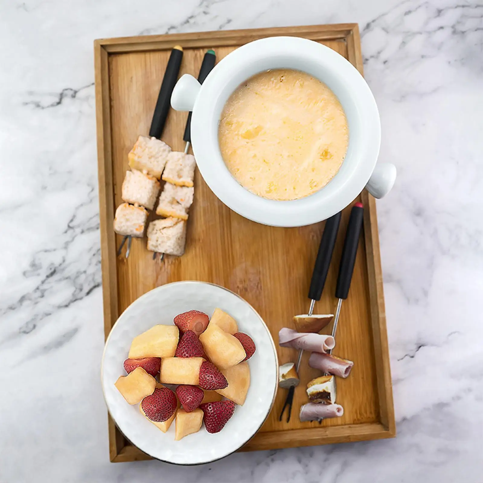 Fondue Set Serving Fondue Set Engagement with 4 Forks Party Snack Cheese Pot Porcelain Melting Pot for Broth Dessert