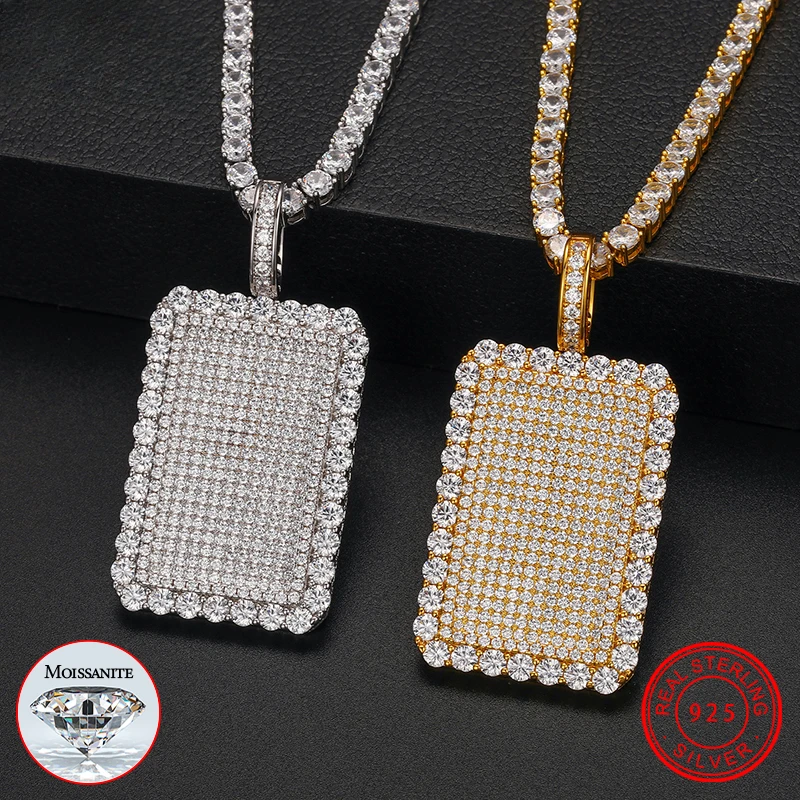 

Mencheese Fine Square Hang Tag Moissanite Pendant Necklace For Men Hip Hop Jewelry With 925 Sterling Silver Tennis Chain