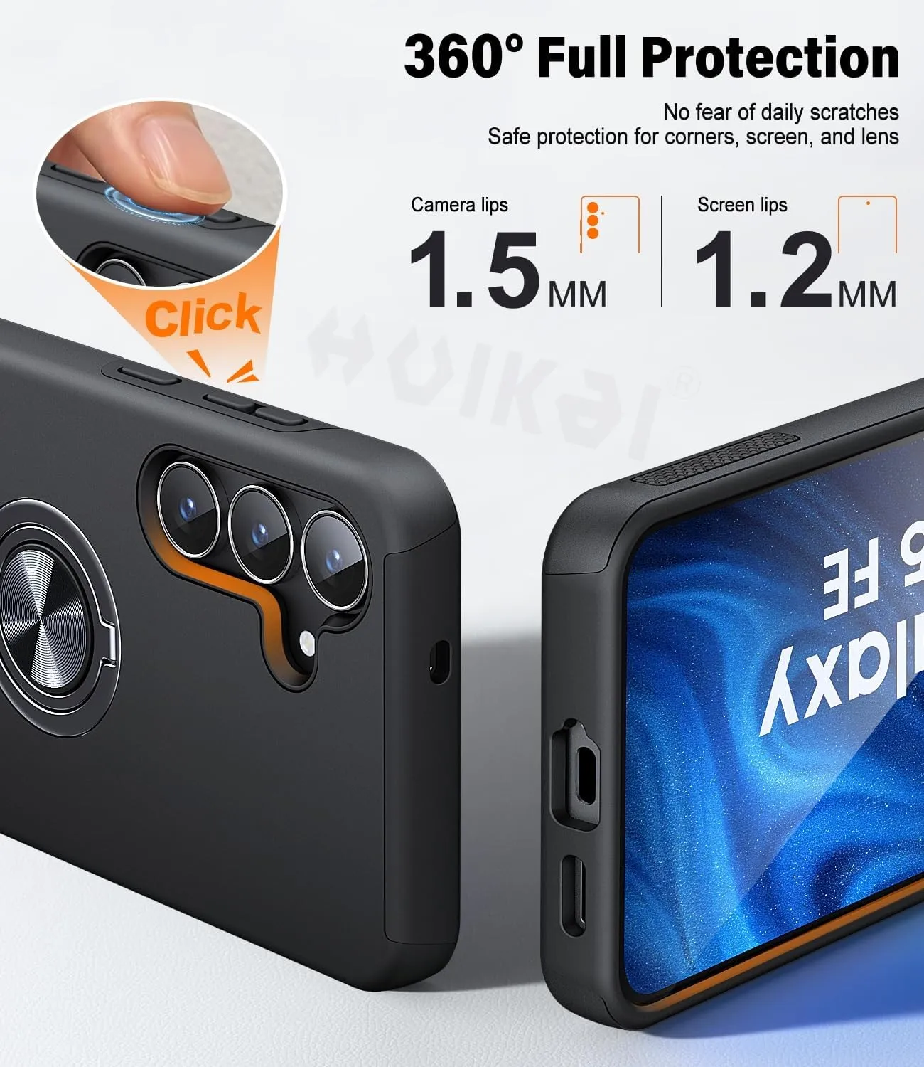 Dual Layer Military Grade Shockproof Metal Ring Slim Fit Phone Case