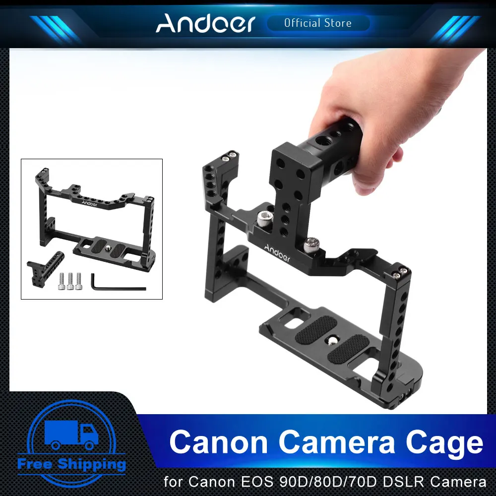 Andoer Camera Cage for Canon EOS 90D/80D/70D DSLR Camera with Top Handle Aluminum Alloy with