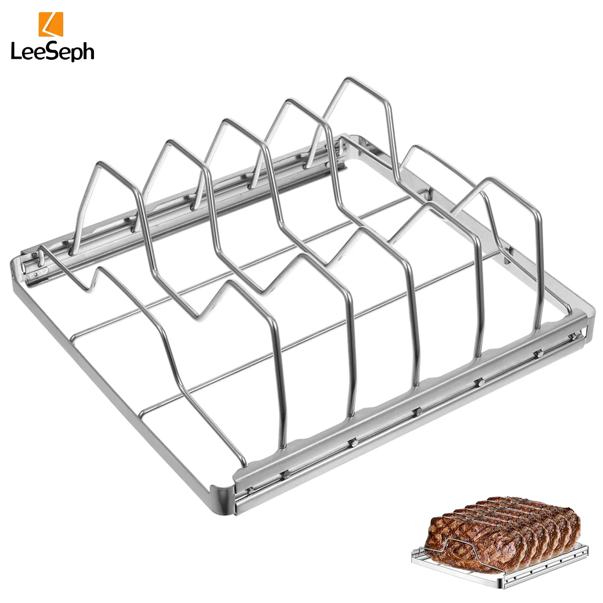 Leeseph-Stainless-Steel-Rib-Rack-for-BBQ-Grilling-Durable-Non-Stick ...