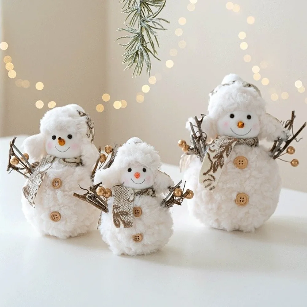 Kids Gift Cartoon Christmas Snowman Ornaments Round Hat Knitted Plush Snowman Doll Simulation Soft Snowman Statue Festivals