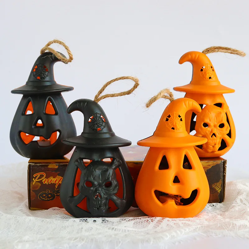 Halloween Pumpkin Lantern Portable Horror Halloween Decoration Skull Candle Light Props LED Pony Light Halloween Decoration