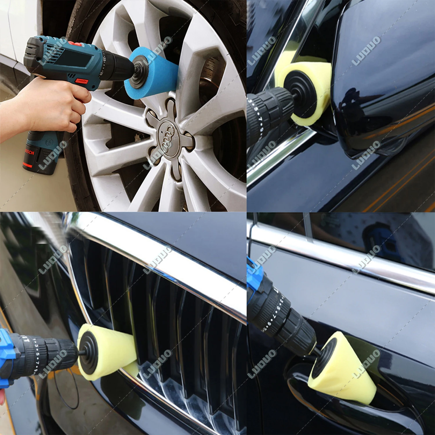 Car Hub Buffing Sponge Polishing Kit Used For Electric Drill Auto Wheel Polishing Sponge Burnishing Ball Polishing Cone Set 3