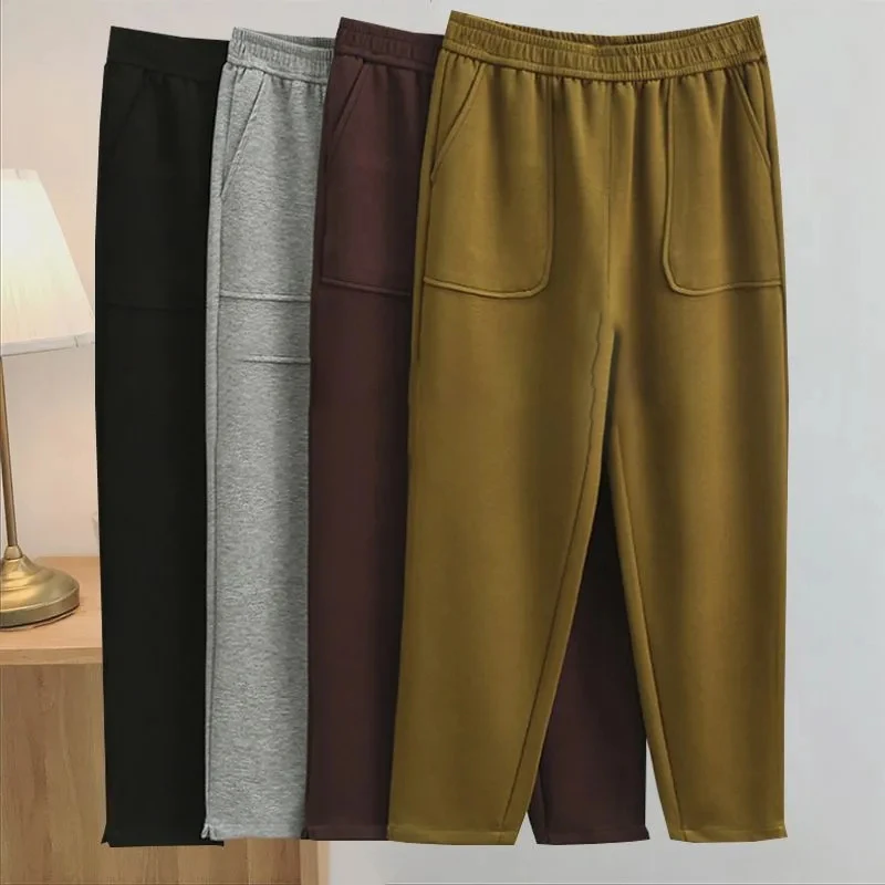 2023 new Plus Size Autumn/winter Grey Sports Pants Women's Crop Pants Small Radish Pants Casual Loose Fit Sports Pants 4XL