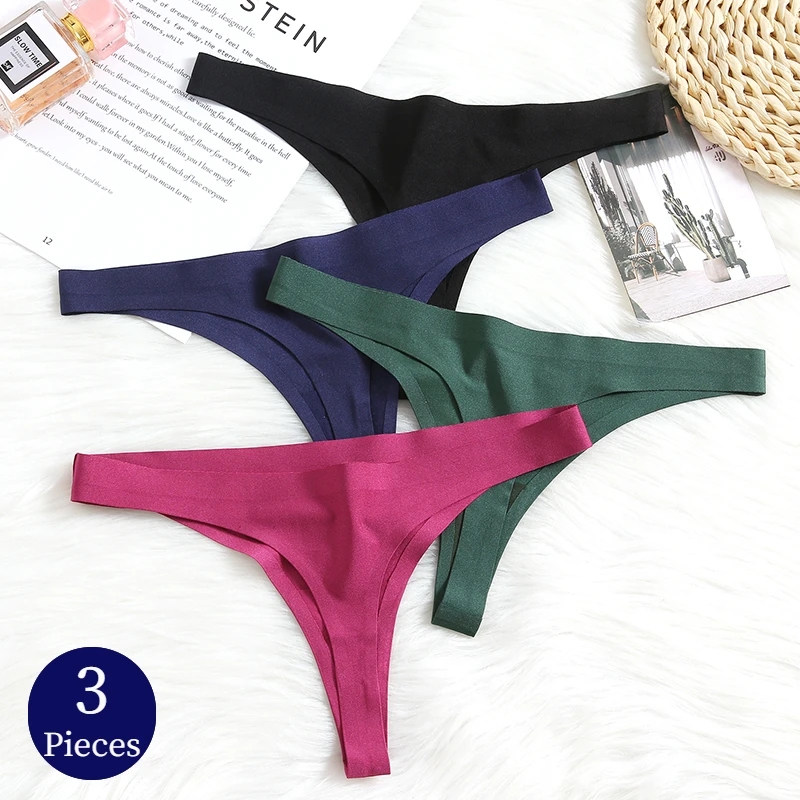 WarmSteps 3PCS Women's Panties Set Seamless Thongs Cozy Silk Satin Woman  Underwear Sexy Lingerie Fashion G-Strings Sports T-Back