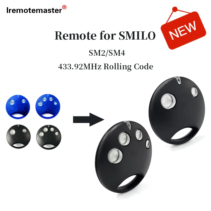 

Совместим с SMILO SM2 SM4, вращающийся код 433,92 МГц, дистанционное открывание ворот Key передатчик, 4-канальный пульт дистанционного управления гаражной дверью