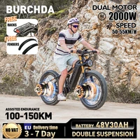 BURCHDA nouveau HC26 2000W 55 KM/H double moteurs vélo électrique 48V30AH batterie au Lithium 26 pouces 4.0 Fatbike vélo électrique pour adultes 1