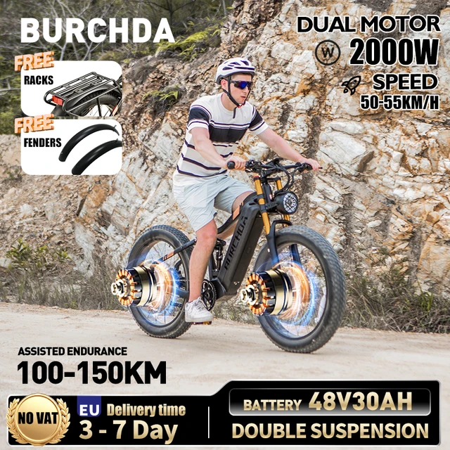 BURCHDA nouveau HC26 2000W 55 KM/H double moteurs vélo électrique 48V30AH batterie au Lithium 26 pouces 4.0 Fatbike vélo électrique pour adultes 1