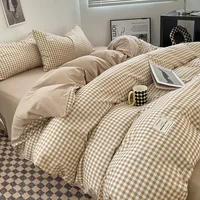 Japanese Style Autumn and Winter Checkered Four Piece Set Student Dormitory Three Piece Set Washed Cotton Quilt Set Bedding