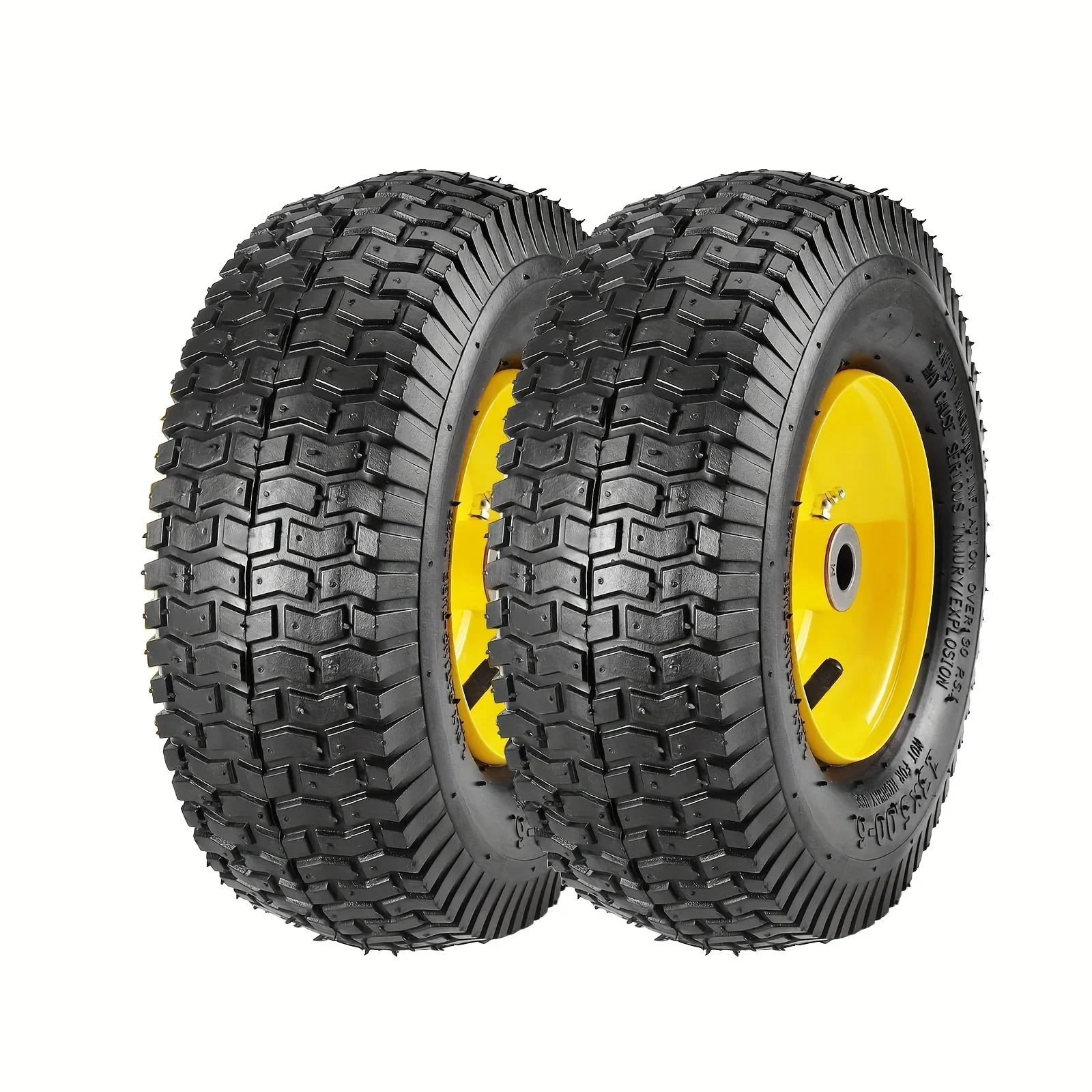 Durable Set of 2 Tough Turf Lawn Mower Tires 13x5.00-6, 4 Ply Wheels with Rim - Tubeless Design for Garden Tractors & Landscapin