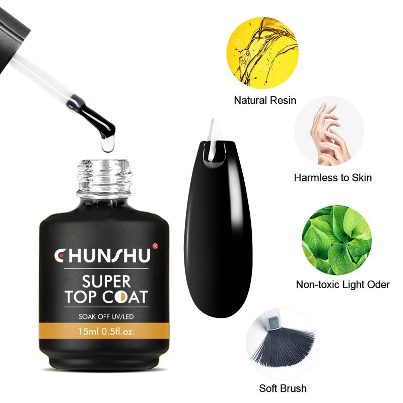 CHUNSHU 15ML Super Top Coat Nail Gel No Wipe UV Gel Varnish Sealing Transparent Diamond Topcoat Semi Permanent Nails Art Tools 3