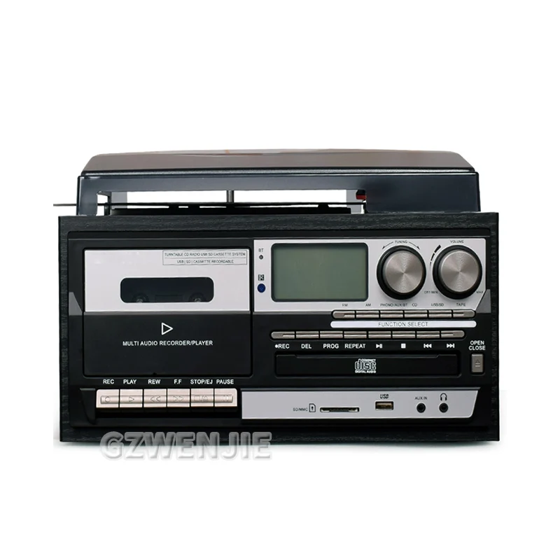 Versatile Multifunctional Vintage Phonograph 3 Speed Adjustable Vinyl Record Player with Record Player CD Cassette FM/AM Radio