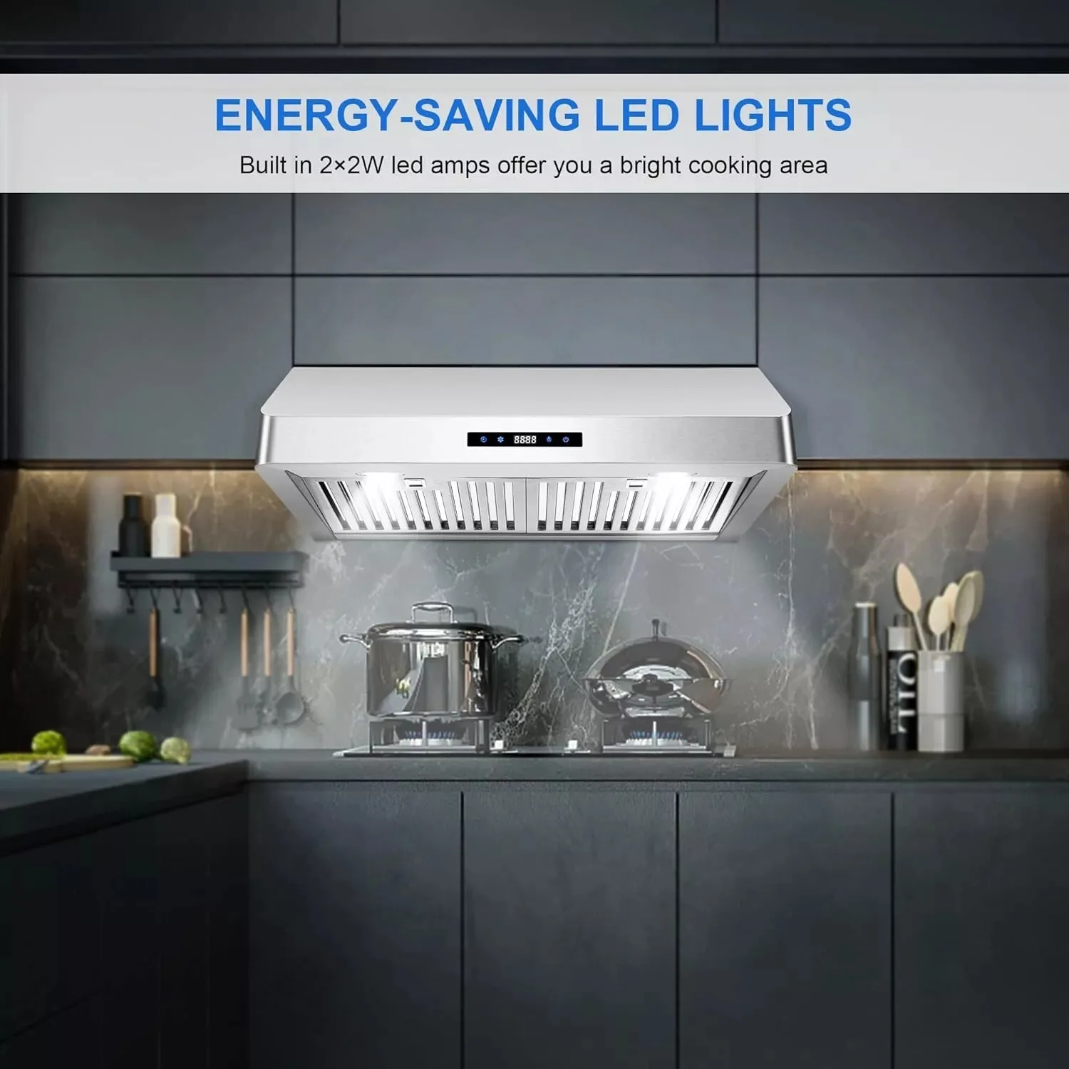 Tieasy 30 inch 600CFM Under Cabinet 3-Speed Touch Control Vent Range Hood USUC702B 2