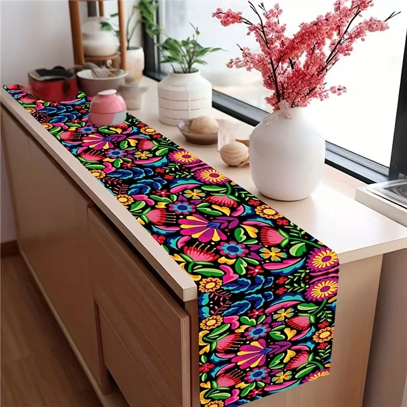 Table Runner Linen Mexican Table Runner For Dia De Los Muertos Cinco De Mayo Party Decoration