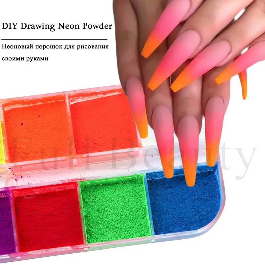 Neon Powder Nail Glitter Fluorescent Pigment Pink Yellow Nail Art Dipping Dust DIY Gel Polish Drawing Manicure Decoration SAYE