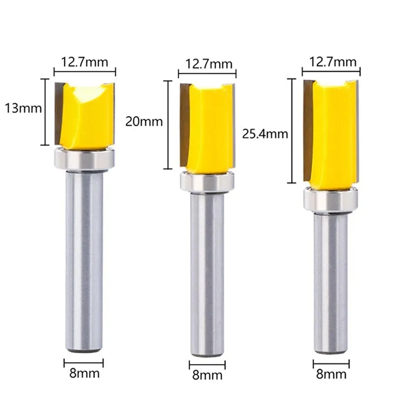 Cca 밀링 커터 8mm 생크 플러시 트림 라우터 비트, 하단 베어링 12.7mm 블레이드 목재 패턴 비트 목공 도구