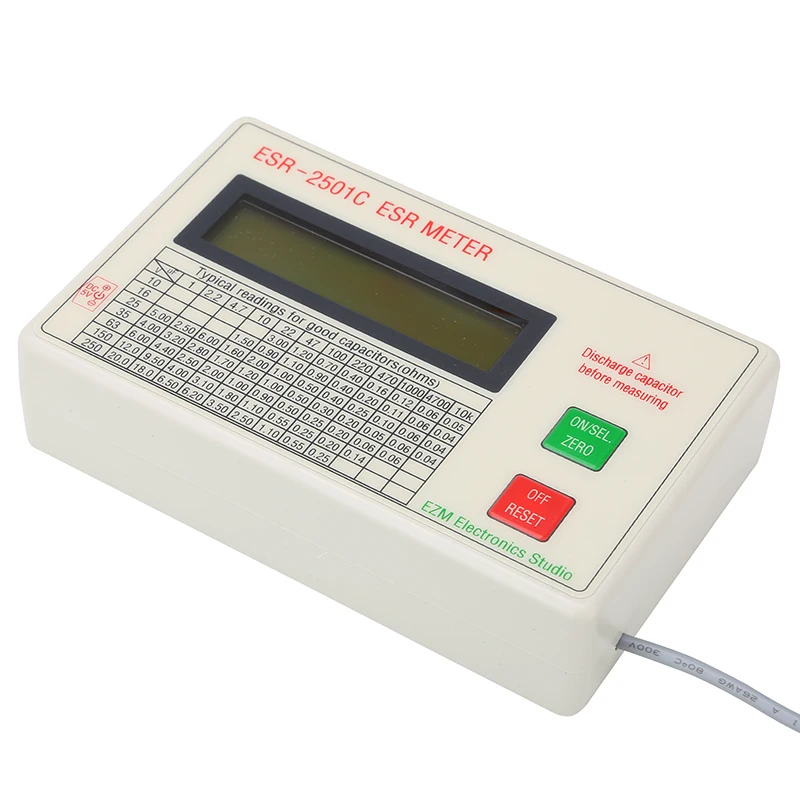 ESR2501C Capacitor ESR DCR Tester Test In Circuit Capacitance Meter Test Leads Clip Battery