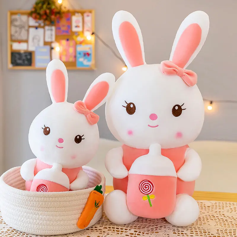 35-85cm Big Size Rabbit Plush Toy Kawaii Milk Bottle  Bunny Animals Cartoon Stuffed Pillow Cute Home Bed Decor Girl BirthdayGift