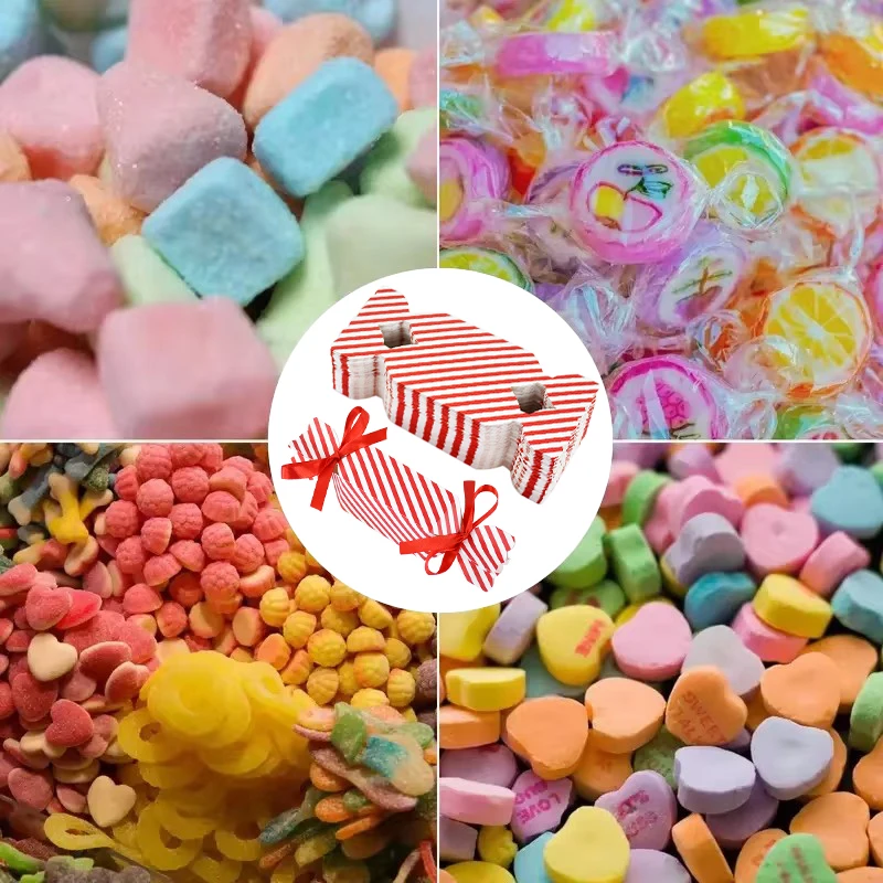 Description Picture 2 of item10/50pcs Christmas Red Candy Box with Ribbons Chocolate Cookies Packaging Bag DIY Xmas Tree Ornaments Decoration Wedding Party