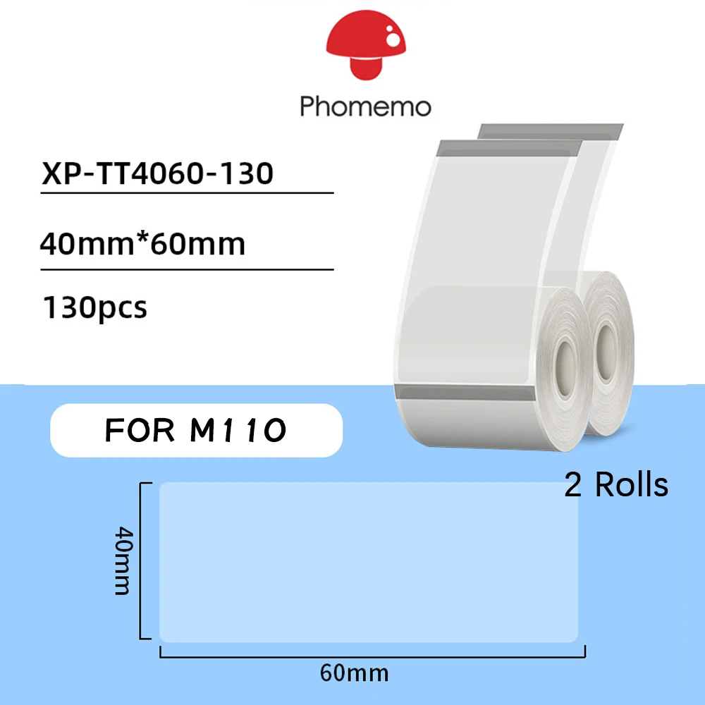 Phomemo 투명 라벨 자체 접착 라벨 용지, Phomemo M110 200 220 라벨 메이커 프린터 열 스티커, 2 롤