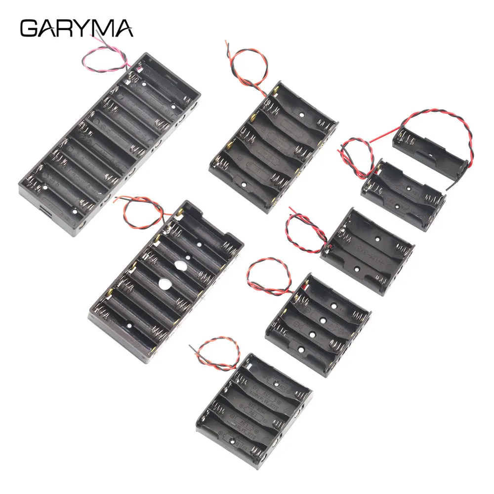 1/2/3/4/5/6/8/10 Slots AA Power Battery Case Box Holder DIY Leads with Wire Leads Black Plastic Battery Box Connecting battery case