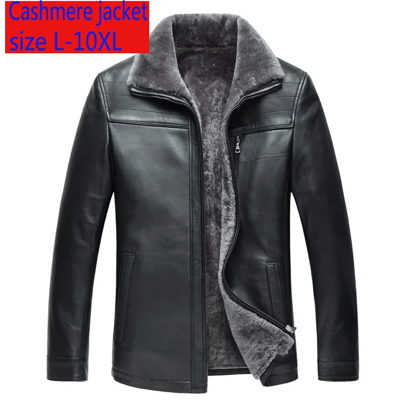 

Winter New Fashion Super Large Genuine Sheepskin Leather Jackets Wool Liner Loose Luxury Coat Men Plus Size L-9XL 10XL