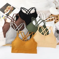 Sexy Women Tops Back Cross Strap Tank Top Running Sports Bra Breathable Soft Fitness Solid Color Yoga Bra 1