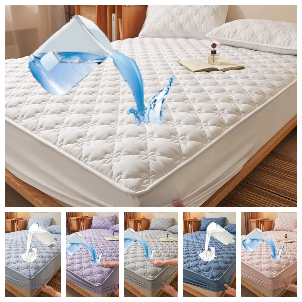 

1PC Waterproof Mattress Cover Thicked cubre colchón Soild Color Bed Cover Queen/King Size Quilted Bed Sheets (No Pillowcase)