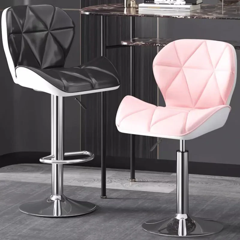 

Simple Back Nordic Bar Chairs Modern Steel Silver Leather Swivel Nordic Chair Adjustable Minimalist Taburete Alto Furniture