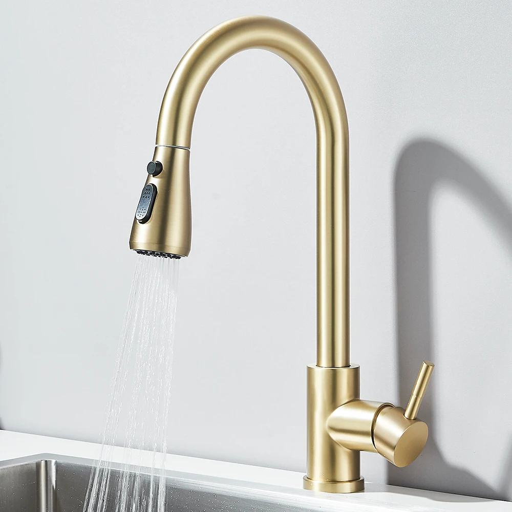Pull Out Kitchen Faucet 2-way Sprayer Water Tap Single Handle Mixer Tap 360 Rotation Hot Cold Water For Kitchen