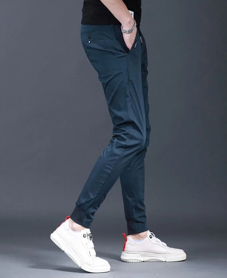 Summer Black Pants Men Casual Sport Pencil Pants Fashion Korean Style Slim Fit Elastic Waist Drawstring Jogging Trousers