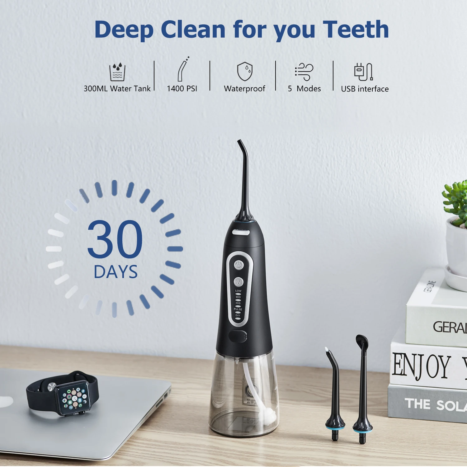 Oral Irrigator USB Rechargeable Water Flosser Portable Dental Water Jet 300ML Water Tank Waterproof Teeth Cleaner For Oral Care 6