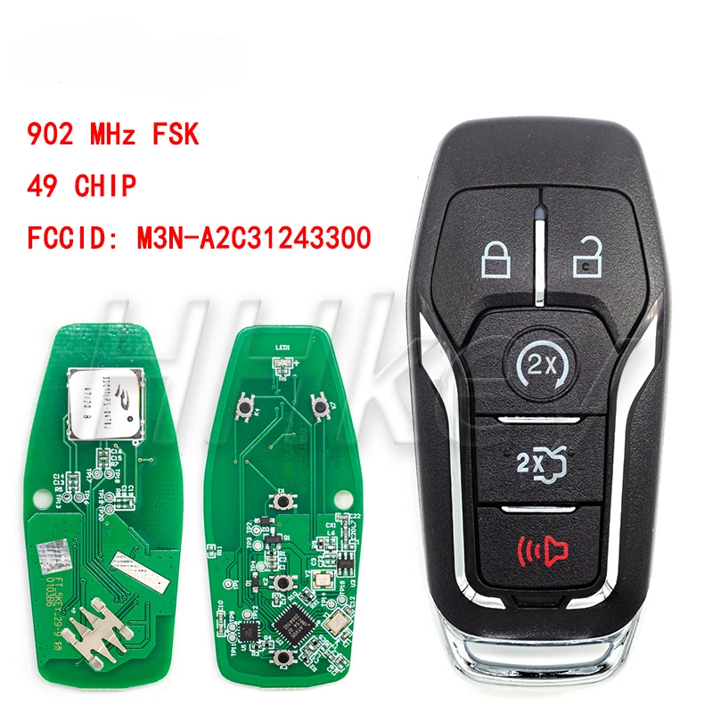 

HHKEY 2013-2016 Fusion Edge Explorer Keyless-Go Remote KeyFSK902MHz/NCF2951F/HITAG PRO/49 CHIP FCCID: M3N-A2C31243300 No Concave