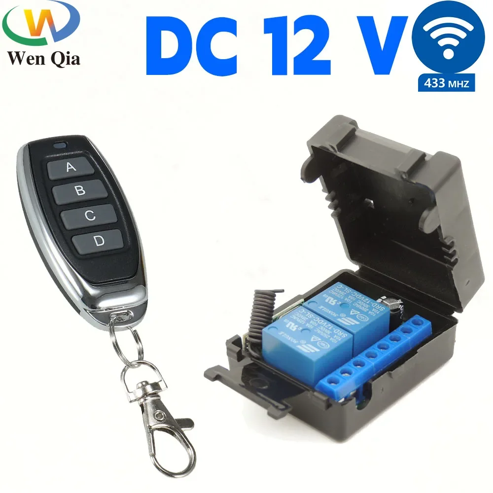WenQia 433MHz DC 12V 2CH Relay Remote Control Switch Garage Gate Light Motor LED Wireless Controller 10A Receiver Module Keyfob