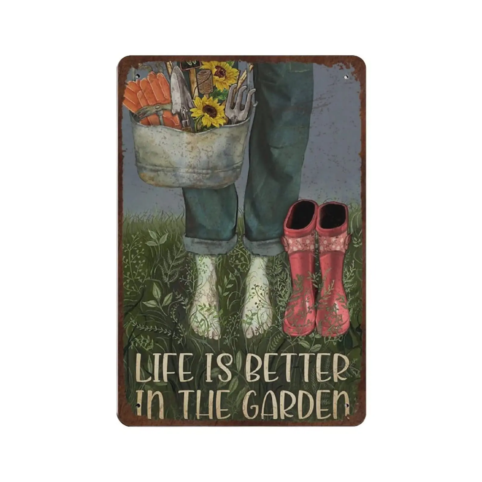 

Antique Durable Thick Metal Sign,Life is Better in The Garden Tin Sign,Vintage Wall Decor，Novelty Signs for Home Kitchen Cafe Ba