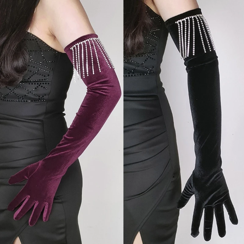 

Новый стиль, вечерние перчатки, женские танцевальные рукава, формальные бархатные длинные перчатки, банкетные перчатки