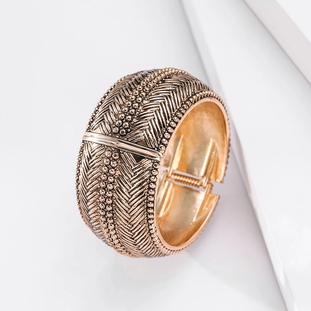 KAYMEN New Bohemia Style Statement Vintage Bangle Embossment Design Fashion Wide Cuff Bracelets Fashion Jewelry for Women 4