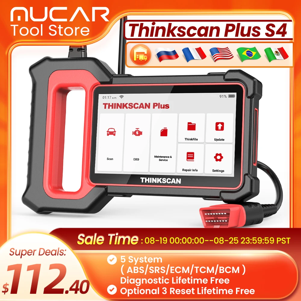 Thinkscan Plus S4 S7 Obd2 Scanner ABS/SRS/ECM/TCM/BCM System with 3 Reset OBD2 Diagnost Scanner Automotive Diagnostic Tools