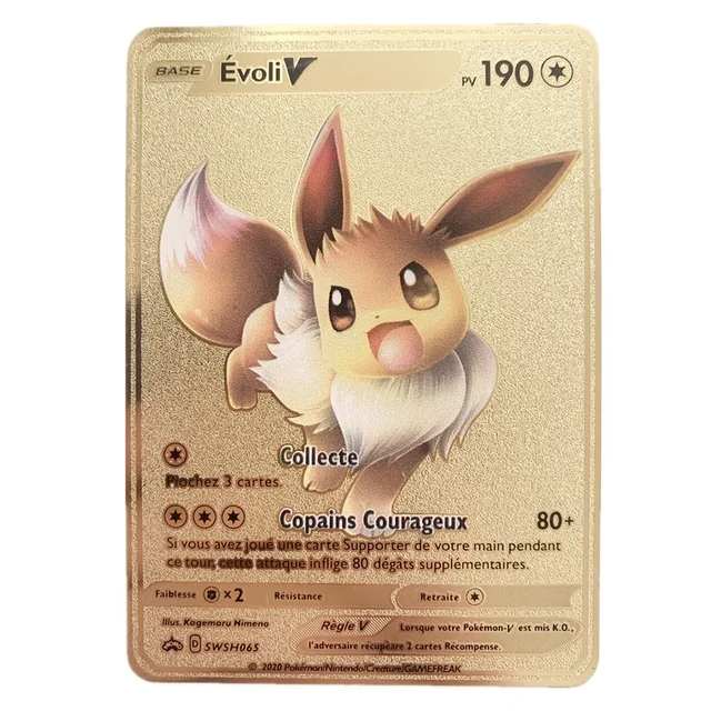 Newest Pokemon Vmax V GX EX Shiny Gold Metal Card PV French Game Tag Team Fighting Ordering Series Child Christmas Gift 3