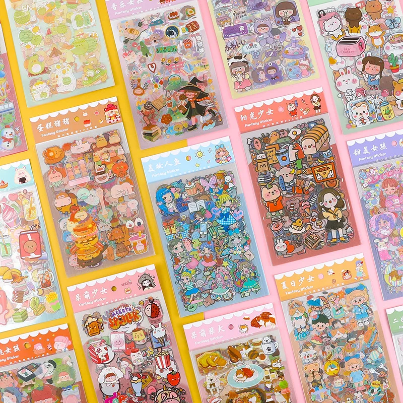 

6sheets/Pack Kawaii Stickers Cute Cartoon Girl & Animal Pattren Scrapbooking Journaling Decorative Stationery Stickers