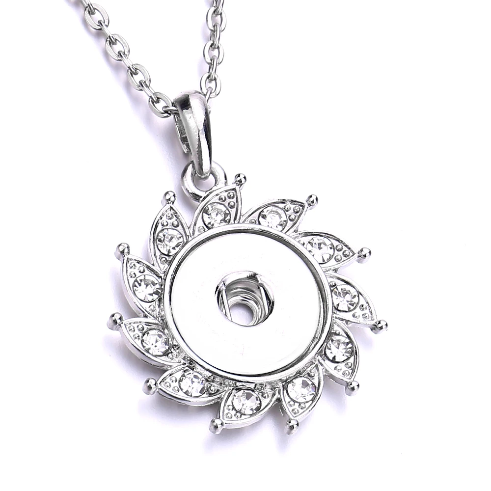 10pcs Metal Rhinestone Crystal Flower 20mm 18mm Snap Buttons Necklace Pendant Fit DIY Snaps Jewelry