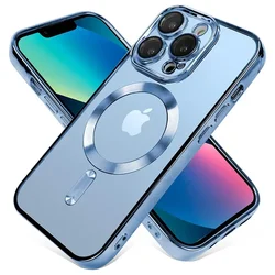 Magnetic Clear Plating Case with Lens Protection for Magsafe Wireless Charging (Sierra Blue)