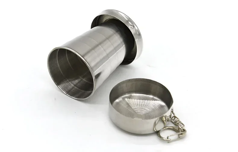 75ml Folding Cup Camping Stainless Steel Cookware Retractable Small Water Cups for Outdoors Portable Foldable with Lid Keychain