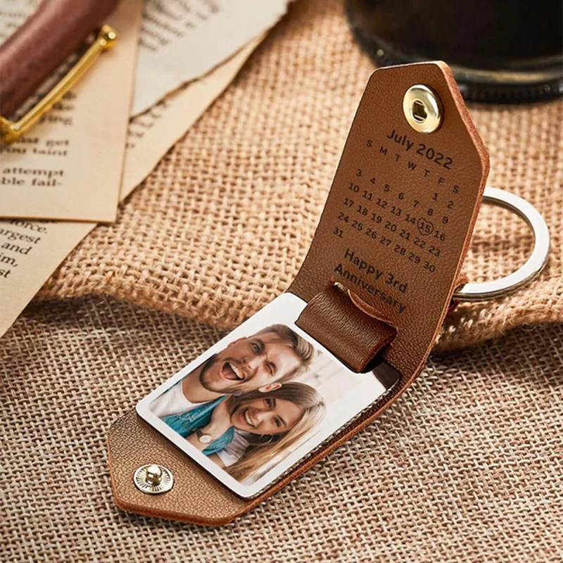 Brown Customized Leather Keychain Photo Calendar 4 | Brown Customized Leather Keychain Photo Calendar 4