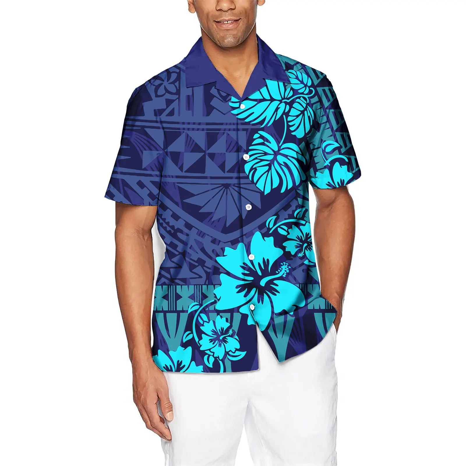 

Hot Sales Summer Mens Short Sleeve Shirt Custom Polynesian Tattoo Button Shirts Plus Size Men Shirts Hawaiian Aloha Shirt