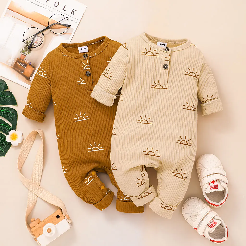 

PatPat Baby Boy/Girl 95% Cotton Ribbed All Over Sun Print Long-sleeve Jumpsuit